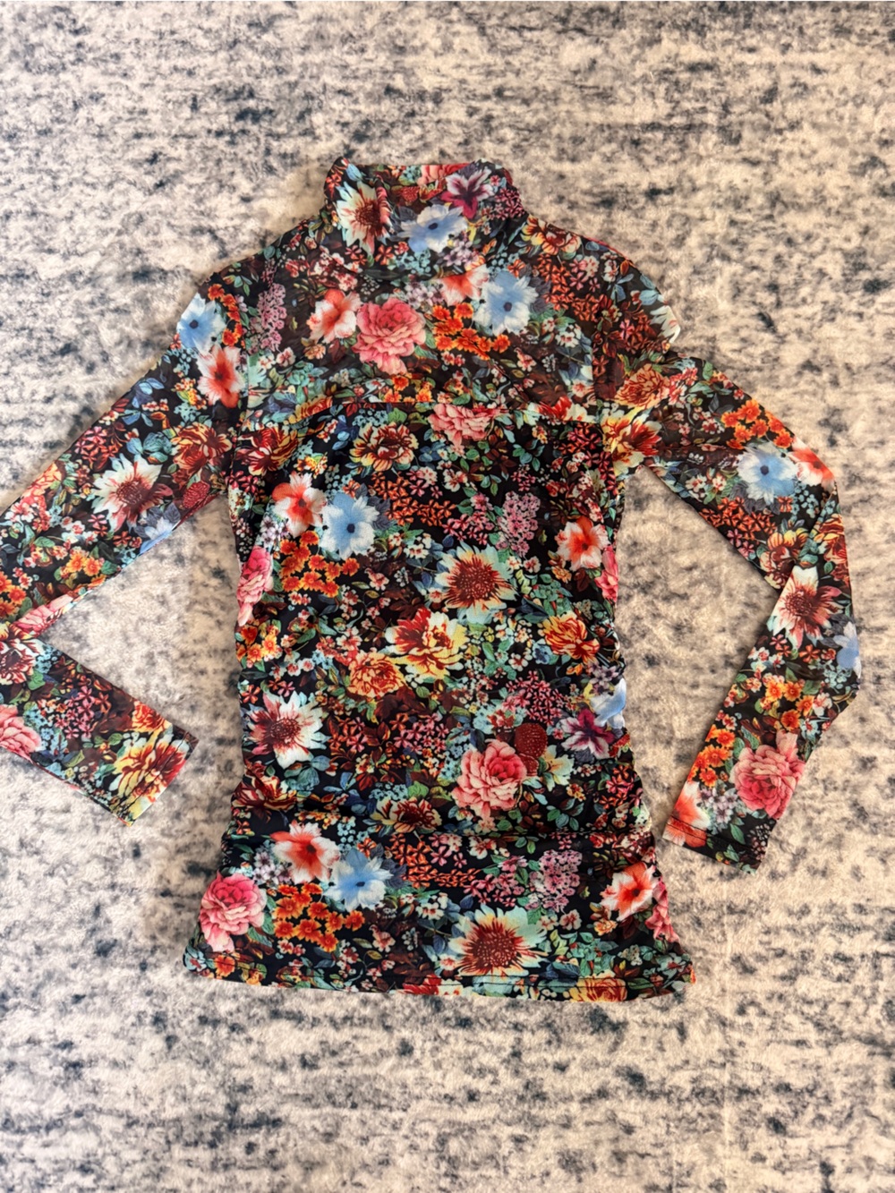 Floral Long-Sleeve Mock Neck Top - Black Multi